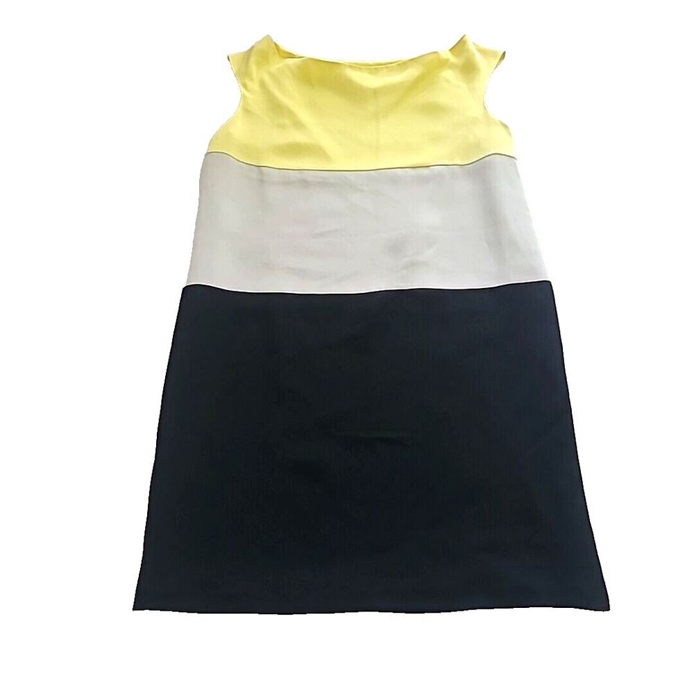 Silk Dennis Merotto Shift Dress‎ Color block 10 Sleeveless Black Gray Yellow